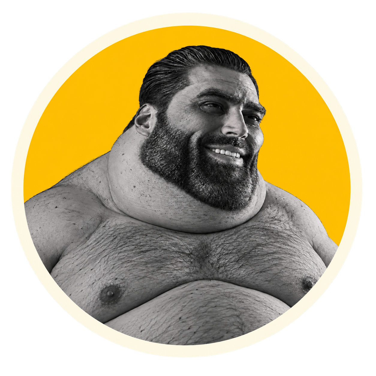 Useless Chad — a huge, bearded, smiling chad on a yellow background